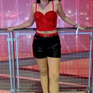 Womens red bedazzled corset crop top